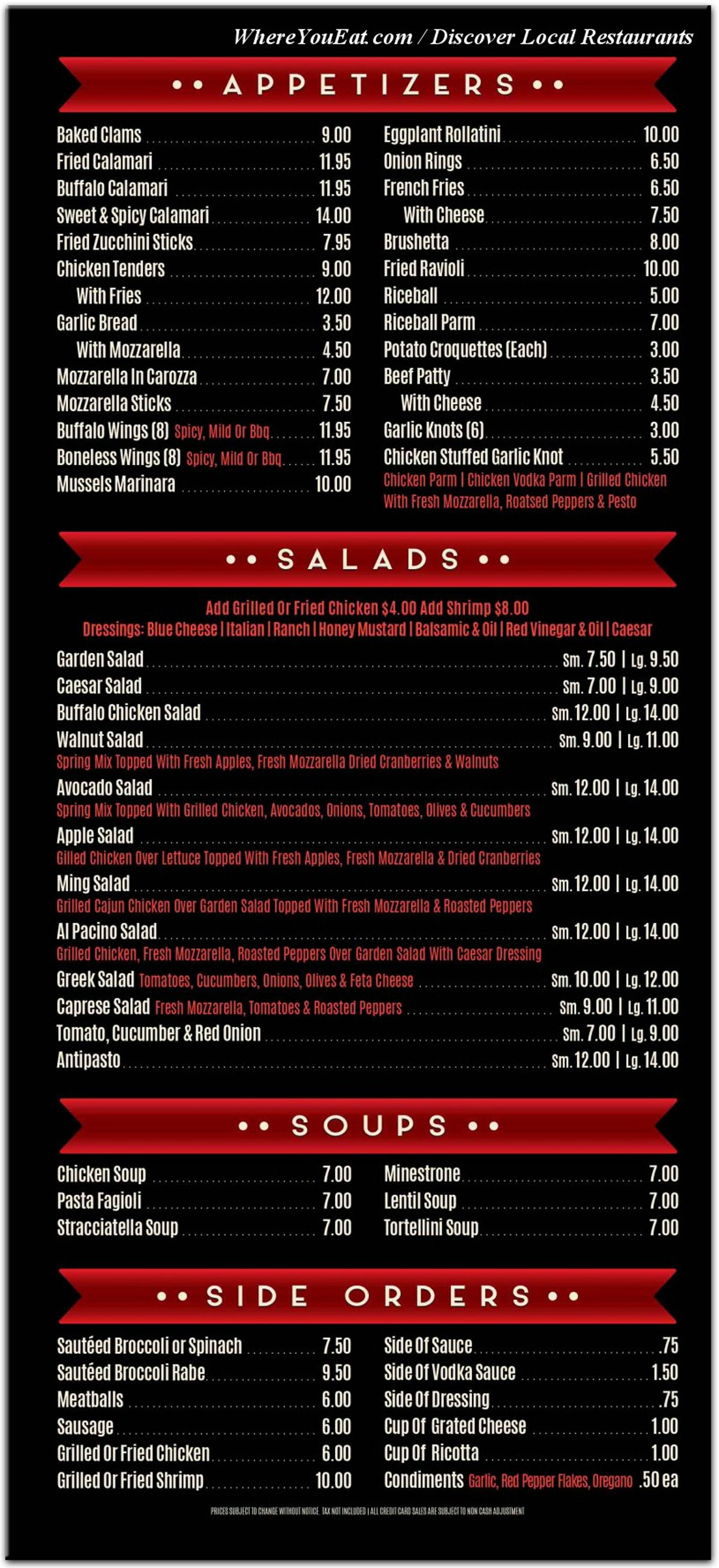 Napoli Pizza Menu