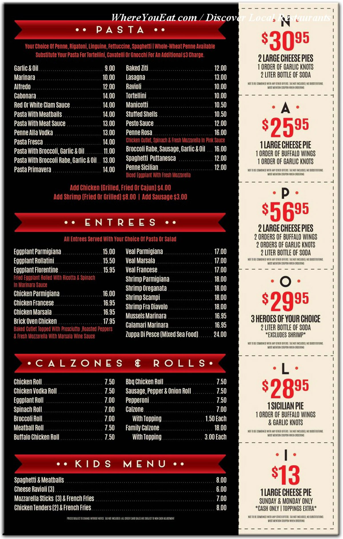 Napoli Pizza Menu