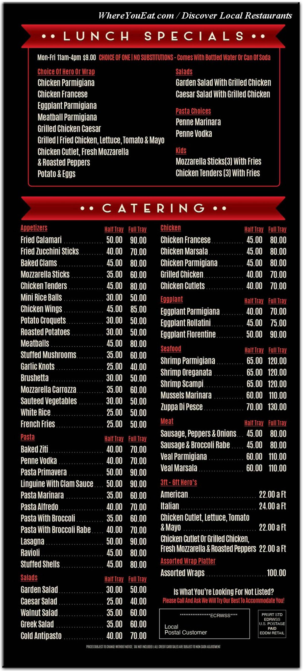 Napoli Pizza Menu