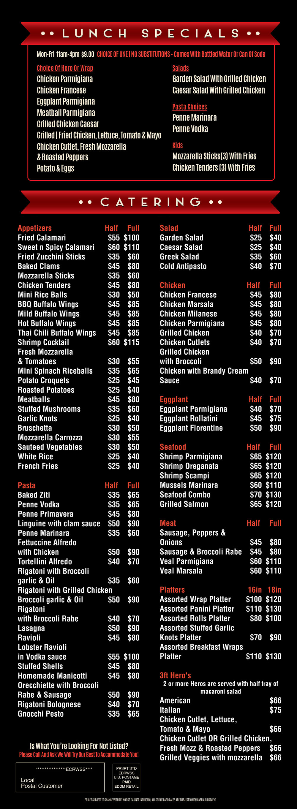 Napoli Pizza Menu