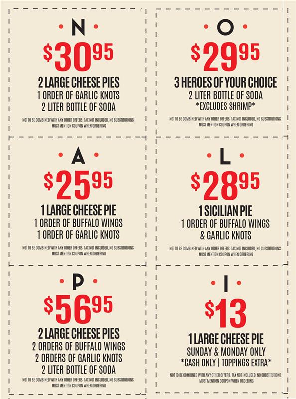 Napoli Pizza Menu