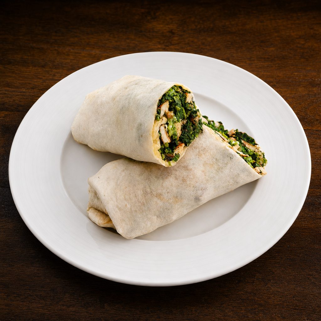 Broccoli Rabe with Grilled Chicken & Fresh Mozzarella Wrap.
