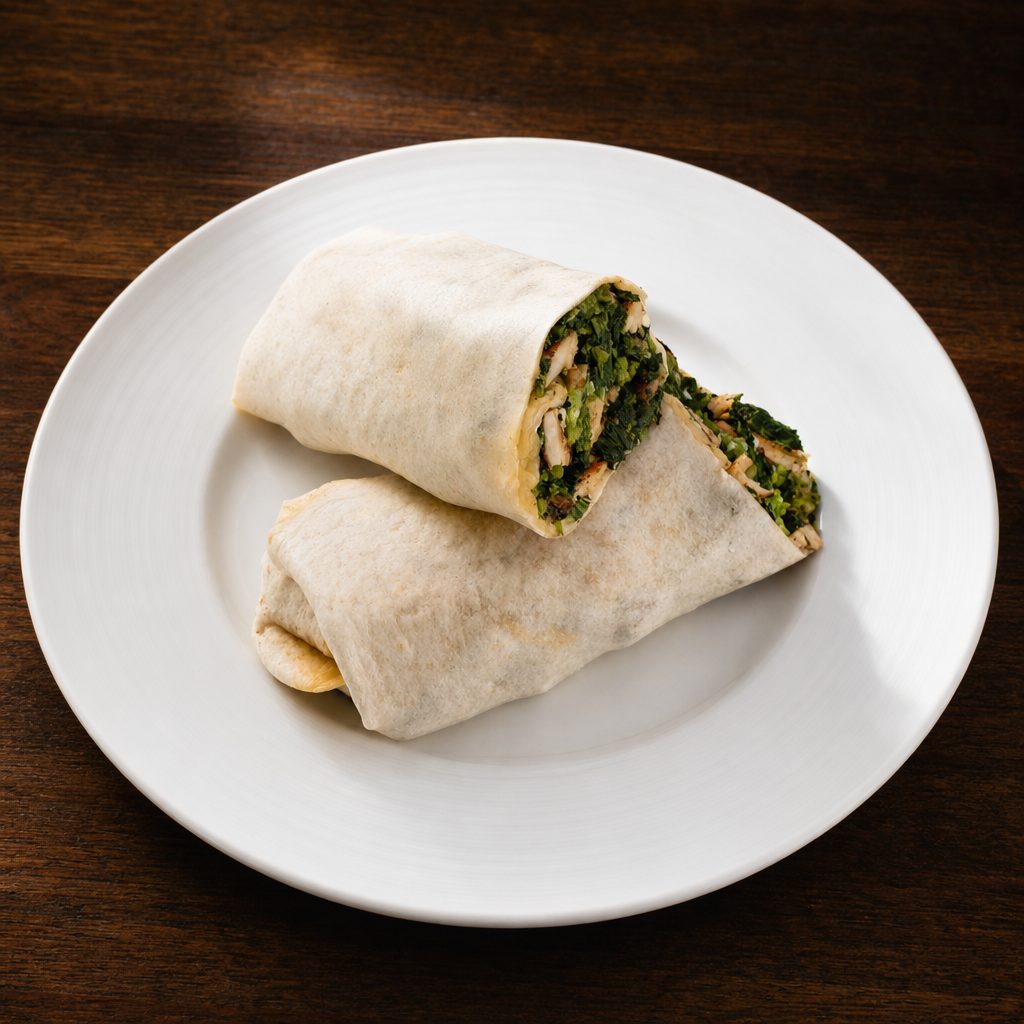 Broccoli Rabe with Grilled Chicken & Fresh Mozzarella Wrap.